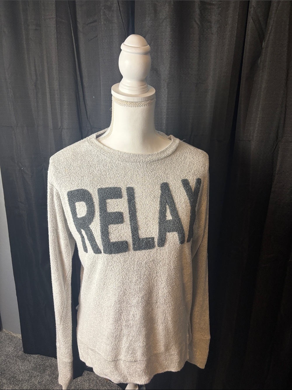 RELAY Crewneck Sweater in Light Gray with Darker Gray Lettering